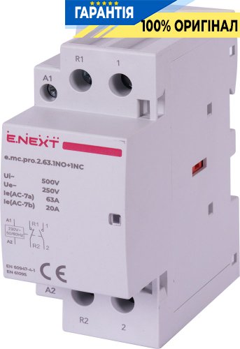 Модульный контактор E.NEXT e.mc.pro.2.63.1NO+1NC, 2 полюса, 63А, 1NO+1NC, 220В, p005228