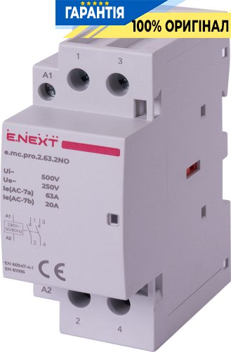 Модульный контактор E.NEXT e.mc.pro.2.63.2NO, 2 полюса, 63А, 2NO, 220В, код p005218