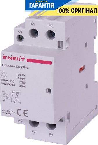 Модульный контактор E.NEXT e.mc.pro.2.63.2NC, 2 полюса, 63А, 2NC, катушка 220В, p005229