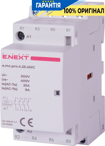 Модульний контактор E.NEXT e.mc.pro.4.25.4NC, 4 полюси, 25А, 4 допоміжні контакти, 220В, p005224