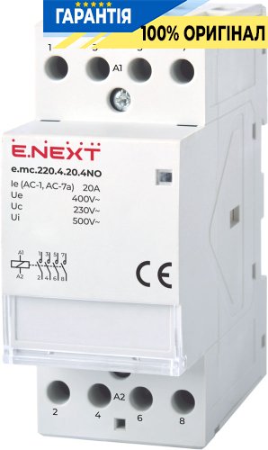 Модульний контактор E.NEXT e.mc.220.4.20.4NO, 4 полюси, 20А, 4NO, 220В, p005019