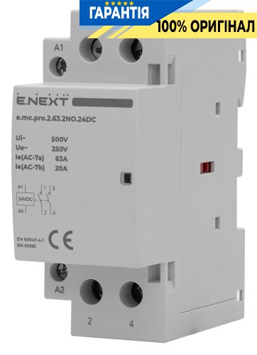 Модульний контактор E.NEXT e.mc.pro.2.63.2NO.24DC, 2 полюси, 63А, 2NO, 24В, код p005318