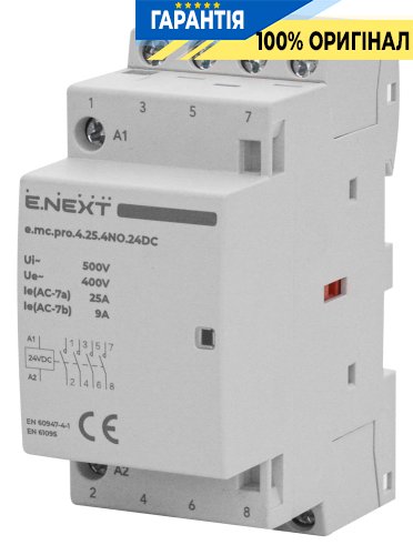 Модульний контактор E.NEXT e.mc.pro.4.25.4NO.24DC, 4 полюси, 25А, 4NO, 24В, код p005305