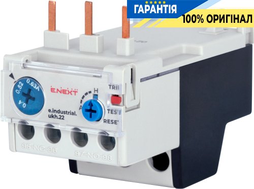 Тепловое реле E.NEXT e.industrial.ukh.22.0,63 номинальный ток 22А, диапазон регулировки 0,4-0,63А, артикул i0110026