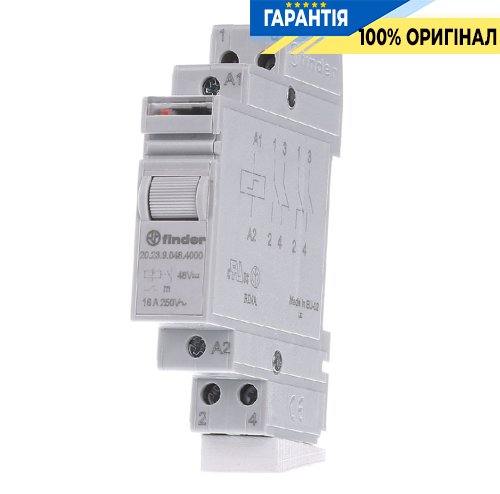 Реле импульсное Finder 202390484000 1NO+1NC 16A 48В DC с кнопкой теста и механическим индикатором, монтаж на DIN-рейку