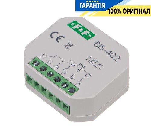 Импульсное реле F&F BIS-402, 1xNO, 10А, 230В, для управления освещением и нагрузками