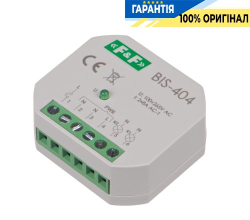 Импульсное реле F&F BIS-404, 2 секции, 2xNO/NC, 5А, 230В