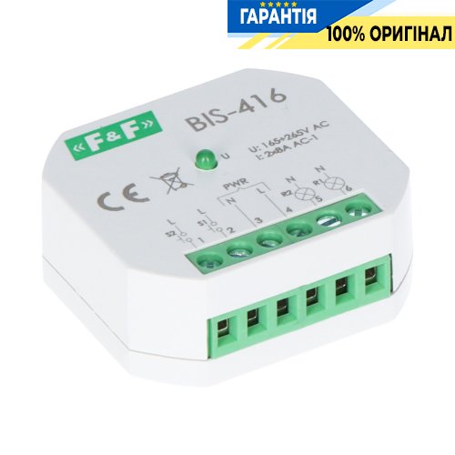 Імпульсне реле F&F BIS-416, 1NO+1NO, 8А, 230В, два незалежних канали