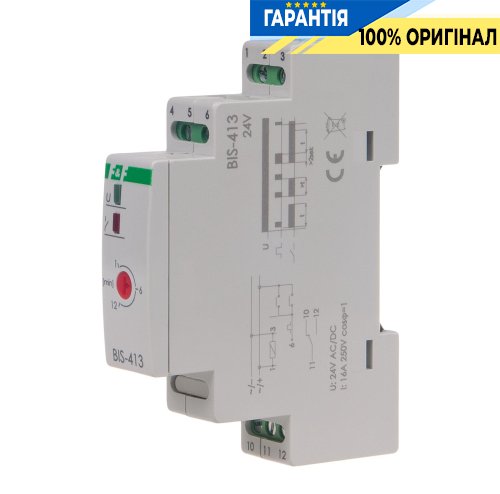 Імпульсне реле F&F BIS-413-24V, 1xNO/NC, 16А, 24V AC/DC з затримкою часу