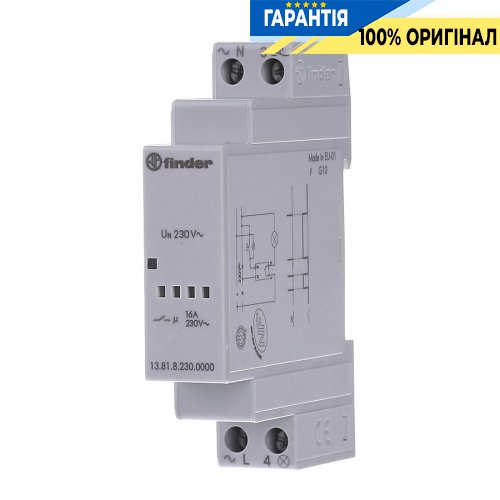 Імпульсне реле Finder 13.8.1.8.230.0000PAS, 1NO, 16A, 230В AC, AgSnO2, 3/4 провід, з підсвіткою, 1-модуль