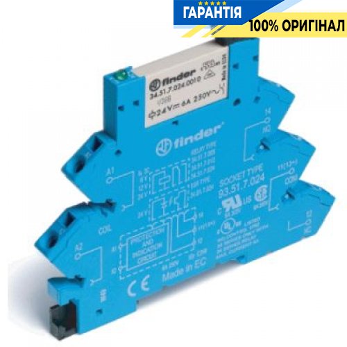Модуль интерфейсный 1ПК 24В AC/DC 6A без винтовых зажимов Finder 386100240060