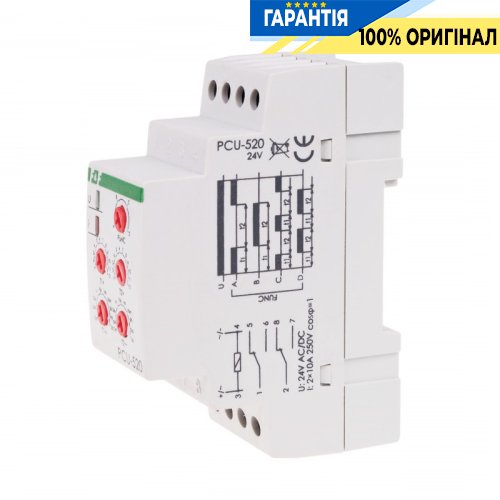 Реле времени F&F PCU-520-24V многофункциональное двойное 2ПК 8А 24V AC/DC для DIN-рейки
