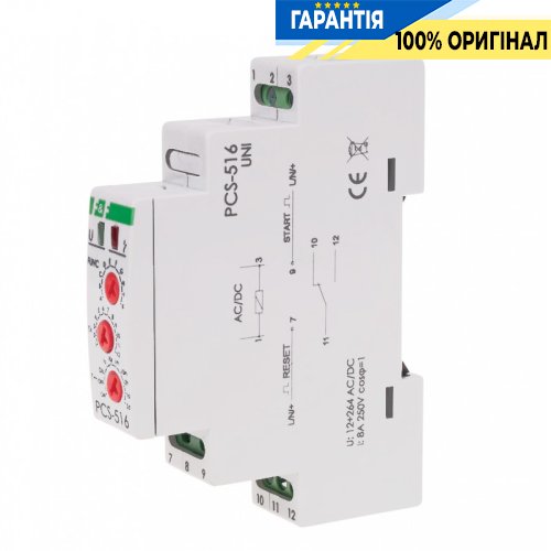Реле времени многофункциональное PCS-516UNI F&F, 1ПК 10А, 12-264V AC/DC, монтаж на DIN-рейку