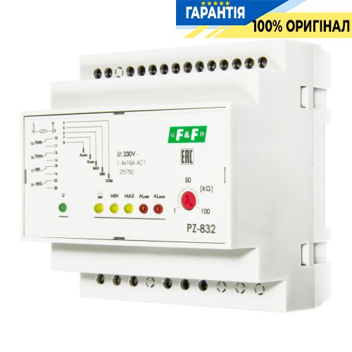 Реле уровня жидкости четырехуровневое без зондов F&F PZ-832RC-B для контроля уровня жидкости