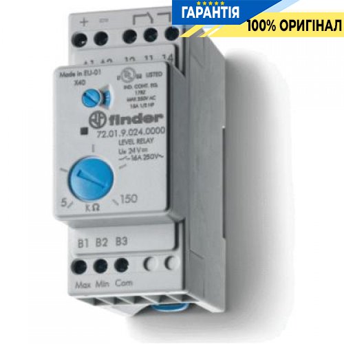 Реле контроля уровня 16А 1ПК 24В AC/DC 5-150кОм Finder 720180240000