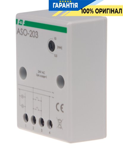 Реле сходове F&F ASO-203, 1НО, 24V AC/DC, 16А, затримка 0,5-10 хв, антиблокування