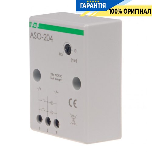 Реле сходове ASO-204 F&F, 1НО, 24V AC/DC, 16А, затримка 0,5-10 хв