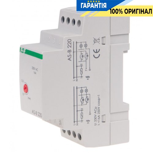 Реле сходове F&F AS-B220, 2 модулі, DIN-рейка, 1НО, 230В/16А, затримка 0,5-10 хв
