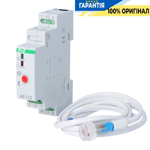 Сумеречне реле AZ-112-24V F&F DIN 24V AC/DC 1НО 16А 2-1000Lx для автоматичного ввімкнення освітлення
