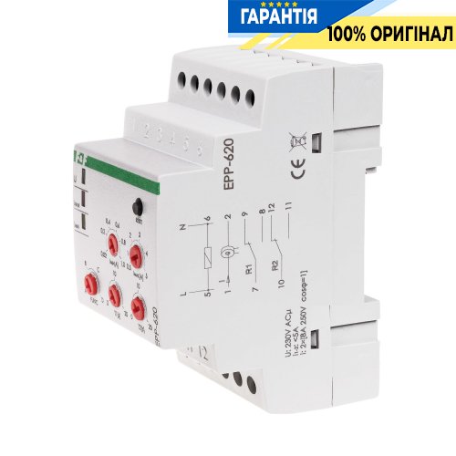 Реле струму F&F EPP-620 2NO/NC 2х8A 24-240VAC/DC рег. 0,02–5А 4 функції