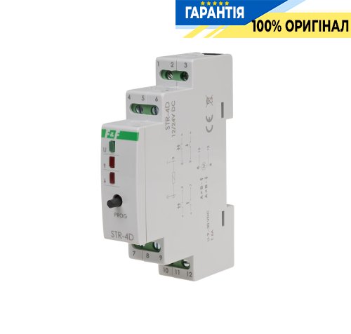 Реле управления роллетами STR-4D F&F, двухкнопочное, DIN 9-30VDC, 6A, время 1с-15мин