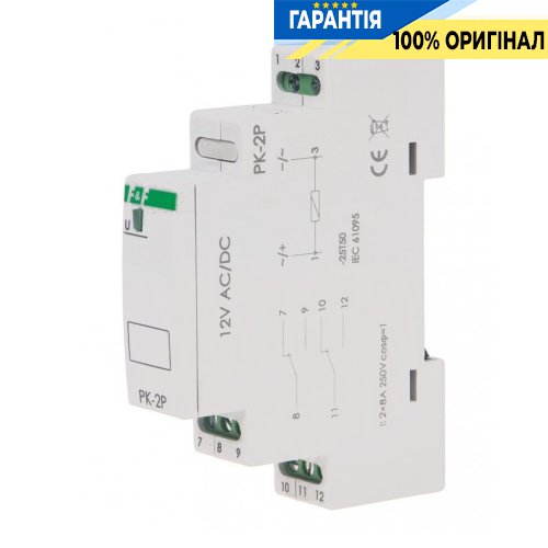 Электромагнитное реле F&F PK-2P-12V 2xNO/NC 16А 12V AC/DC DIN монтаж