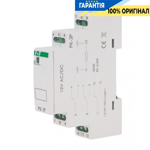 Электромагнитное реле F&F PK-3P-12V 3xNO/NC 16А 12V AC/DC на DIN-рейку