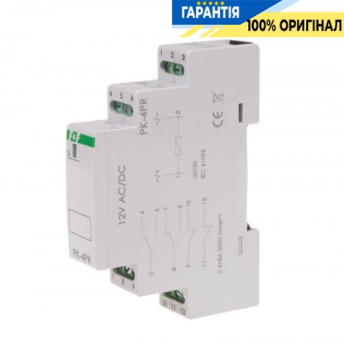 Электромагнитное реле F&F PK-4PR-12V 2xNO/NC+2NC 4х8А 12V AC/DC DIN