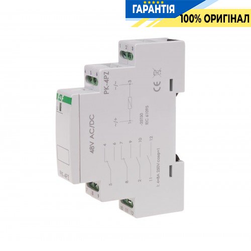 Электромагнитное реле F&F PK-4PZ-48V 2xNO/NC+2NO 16А 48V AC/DC на DIN-рейку