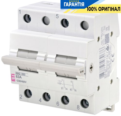 Перемикач навантаження ETI SSQ 263 "1-0-2", 2 полюси, 63А, артикул 2421426