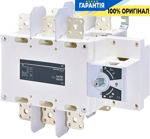 Перемикач навантаження 1-0-2, 3P, 800А LBS CO ETI 4661554 – надійний пристрій для керування електричними ланцюгами з високим струмом. Триполюсний перемикач забезпечує зручне перемикання режимів і безпеку експлуатації.