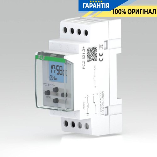 Таймер недельный программируемый PCZ-521.3-PLUS F&F DIN 1ПК 16А 24-264V AC/DC