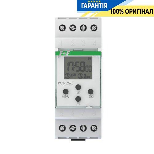 Таймер програмований F&F PCZ-526.3 DIN 24-264В AC/DC 2 канали 16А астрономічний, NFC