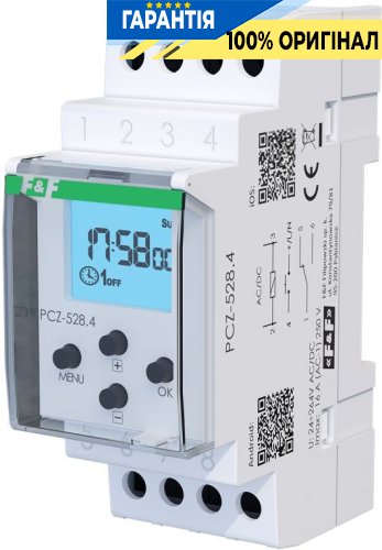 Таймер програмований універсальний 1×NO/NC 16А 24-264V AC/DC F&F PCZ-528.4