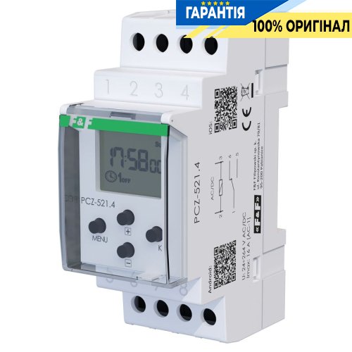 Таймер программируемый 24-264В AC/DC 1ПК 16А NFC, недельный F&F PCZ-521.4