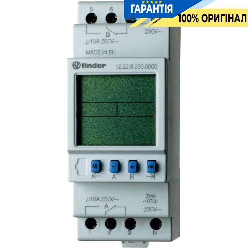 Цифровий тижневий таймер 2ПК 230В AC 16А Finder 122282300000 для автоматизації керування електропостачанням
