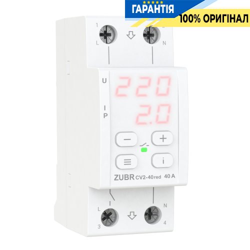 Реле напряжения ZUBR 1-фазное 40 А с контролем тока CV2-40 red