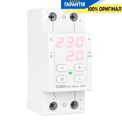 Реле напряжения ZUBR CV2-32 red 1-фазное 32 А с контролем тока