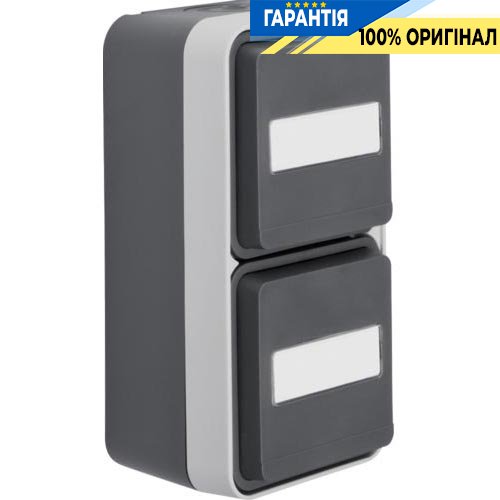 Розетка с з/к двойная вертикальная, поле д/надписи, IP55, серый, 16А/250В W.1 Berker 47703535