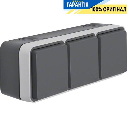 Розетка с з/к тройная горизонтальная IP55, серый, 16А/250В W.1 Berker 47733515