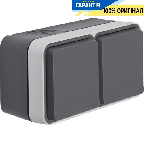 Розетка с з/к двойная горизонтальная IP55, серый, 16А/250В W.1 Berker 47843515