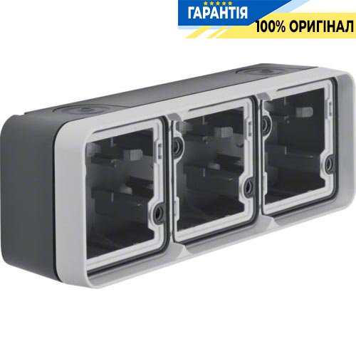 Корпус з рамкою 3Х для з/у, горизонтальний, сірий, Berker W.1 6019303505