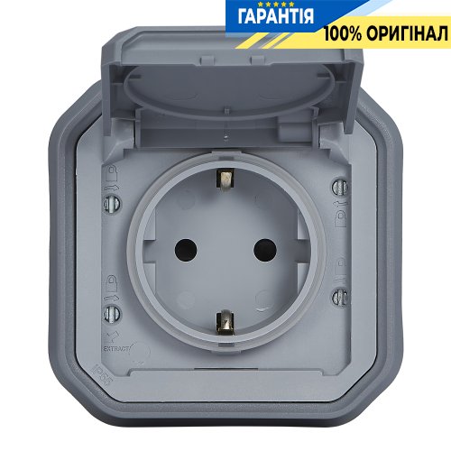 Розетка 2К+З 16А 250В гвинтові клеми монтажні лапки Legrand Plexo New 069834L сірий