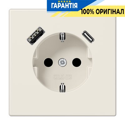 Розетка з з/к і USB тип A + USB тип C, Jung LS1520-15CA сл. кістка