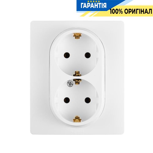 Розетка электрическая 2-ная с заземлением Legrand Etika 672223, белый