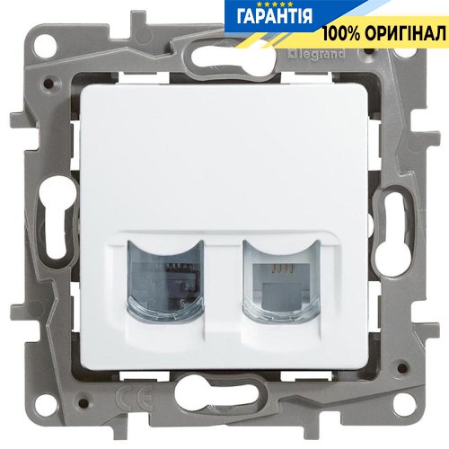 Розетка комп'ютерна RJ45 UTP 5-категорія + телефонна RJ12, Legrand Etika 672252, білий