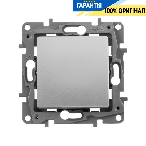Выключатель 1-клавишный, Legrand Etika 672401 «алюминий металлик»