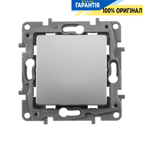 Перемикач 1 клавішний, Legrand Etika 672405, «алюміній металік»