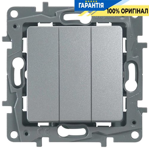 Вимикач 3-клавішний, Legrand Etika 672413, «алюміній»