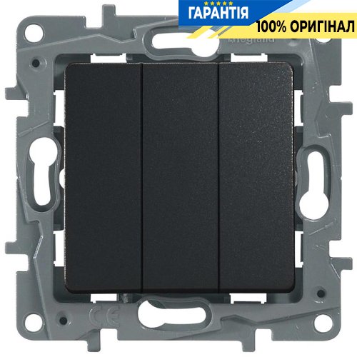 Вимикач 3-клавішний, Legrand Etika 672613, «антрацит»